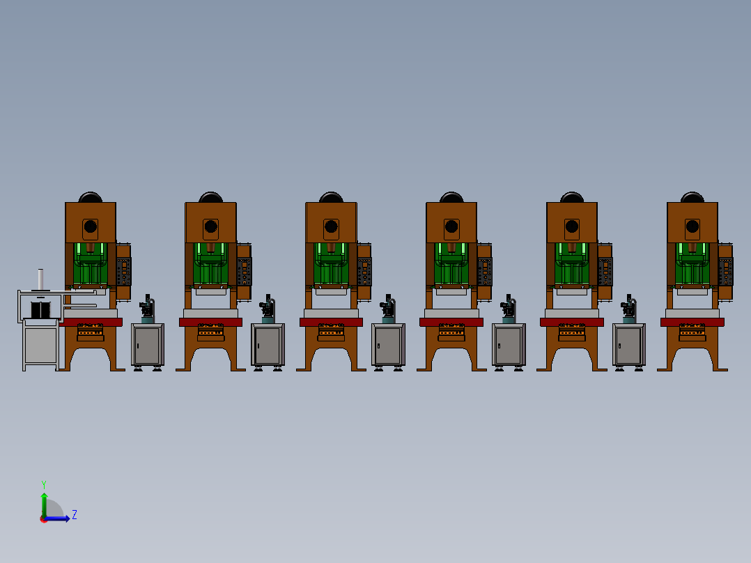 冲床摆臂机械手冲床多台联机自动上下料3d方案左视图