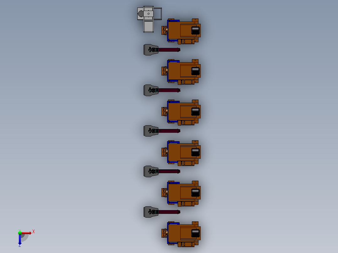 冲床摆臂机械手冲床多台联机自动上下料3d方案俯视图