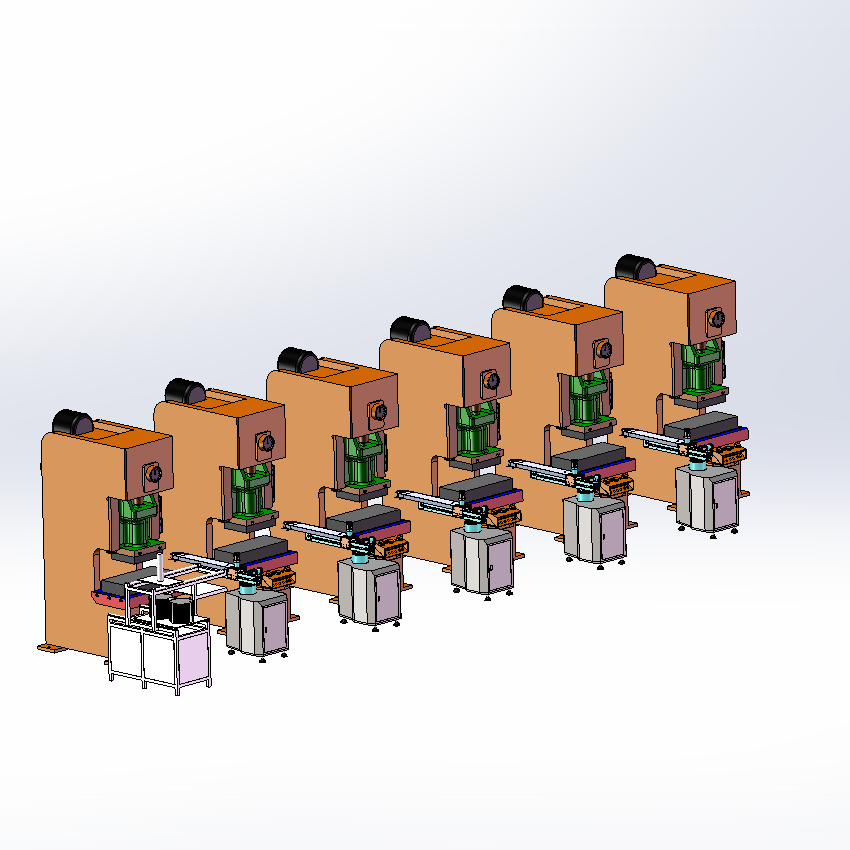 冲床摆臂机械手冲床多台联机自动上下料3d方案