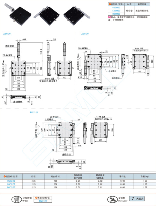 交叉滚柱型X轴滑台-120X120@CGZX120 LGZX120 RGZX120缩略图