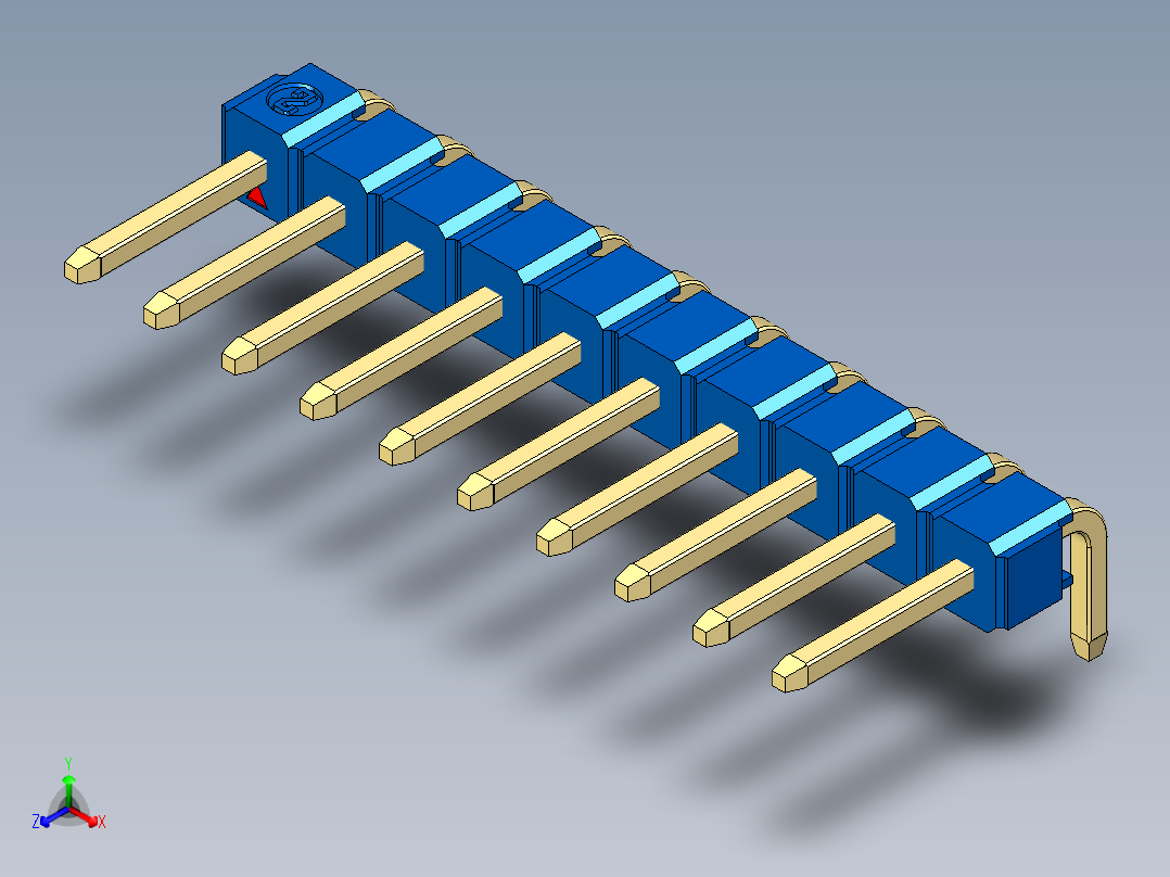 彩色公排针 100mil 2.54mm 系列-DS1022_blue_1x10p_100mil_TypeD_rev1.0主视图