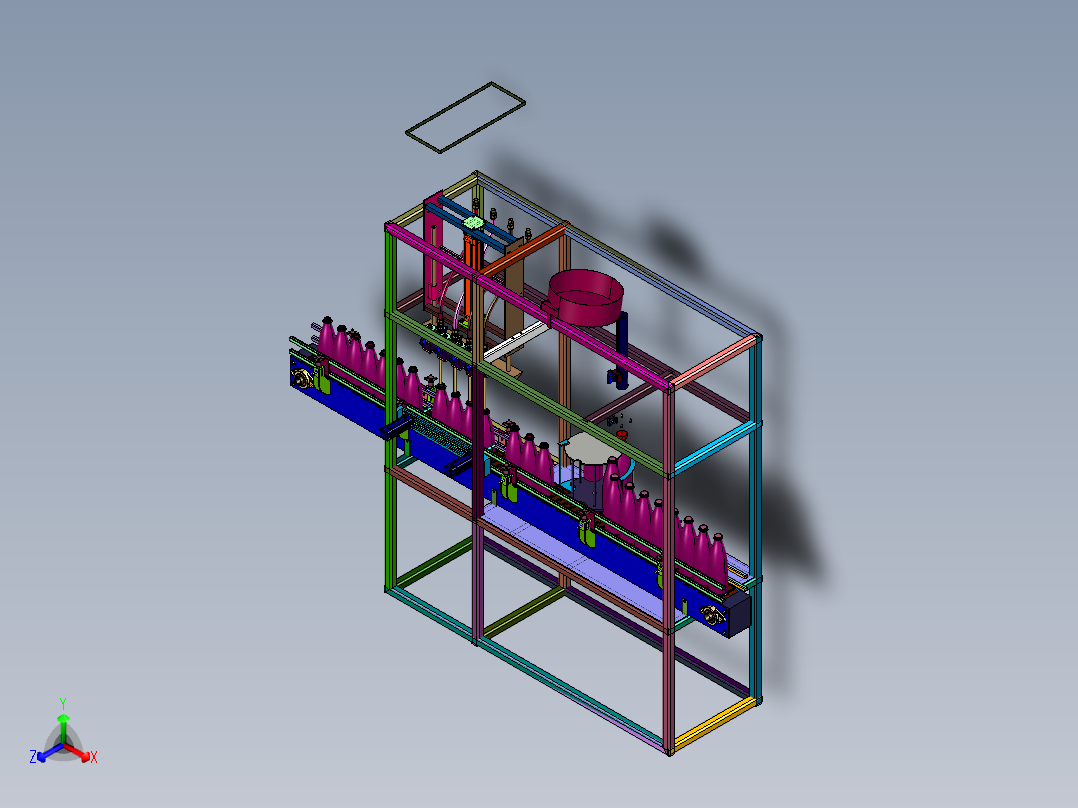 大瓶洗洁剂全自动液体灌装生产线正等轴测图