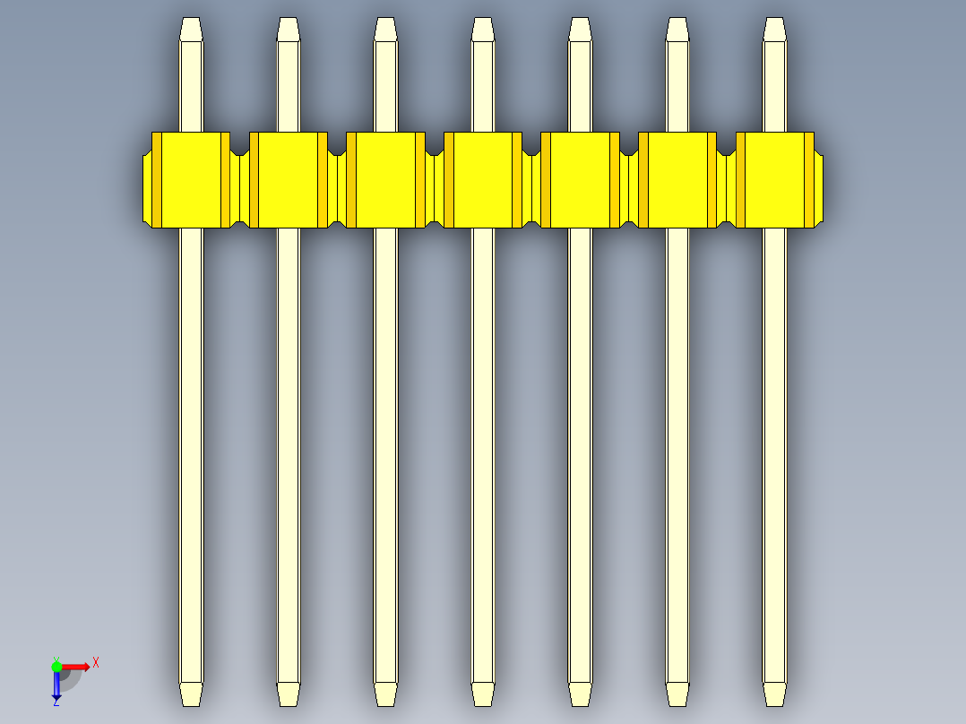 彩色公头100mil（2.54mm）系列-DS1021_yellow_1x07p_100mil_Type5_rev1.0俯视图