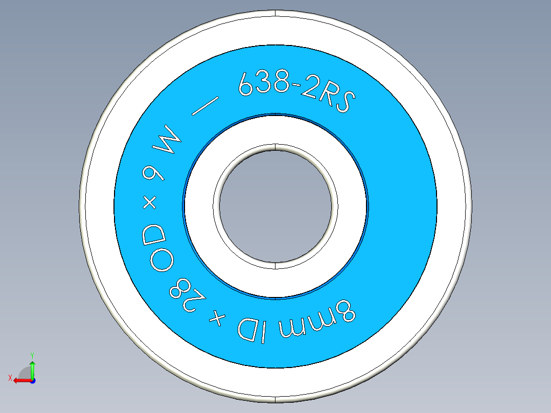 完整的公制600微型系列，双密封轴承库SolidWorks和Step模型后视图