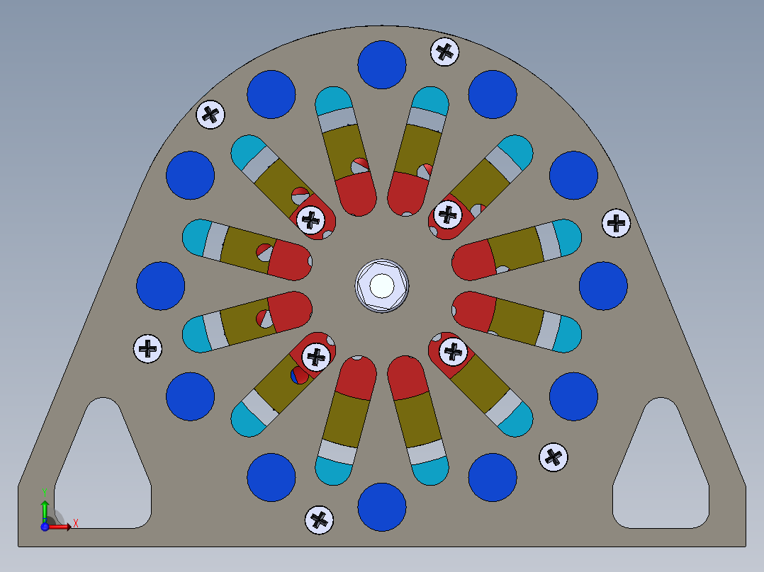 V型门磁电机模型3D图纸 Solidworks设计前视图