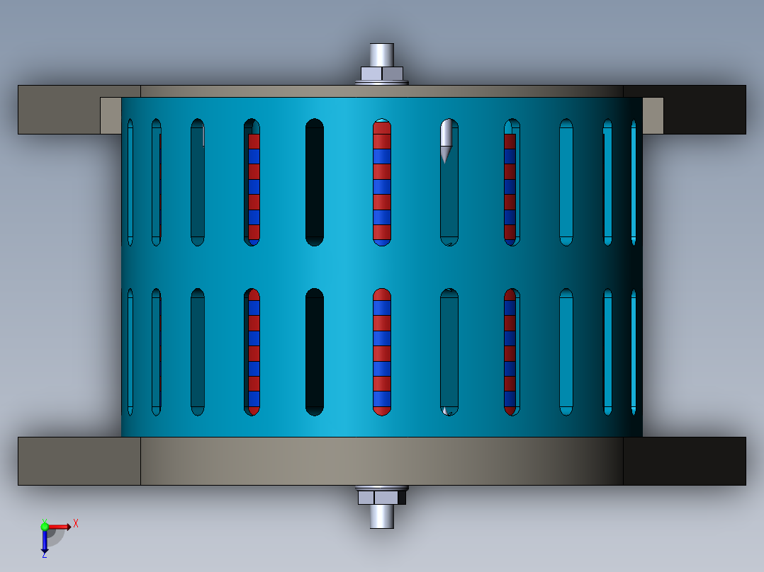 V型门磁电机模型3D图纸 Solidworks设计俯视图