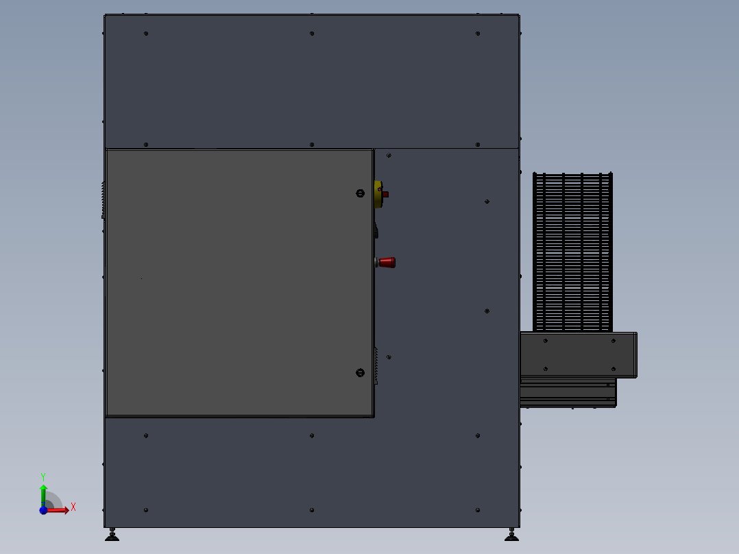 链板输送线上下料堆垛机3d图纸 货仓上下料 XZ机械手电控柜3d图纸前视图