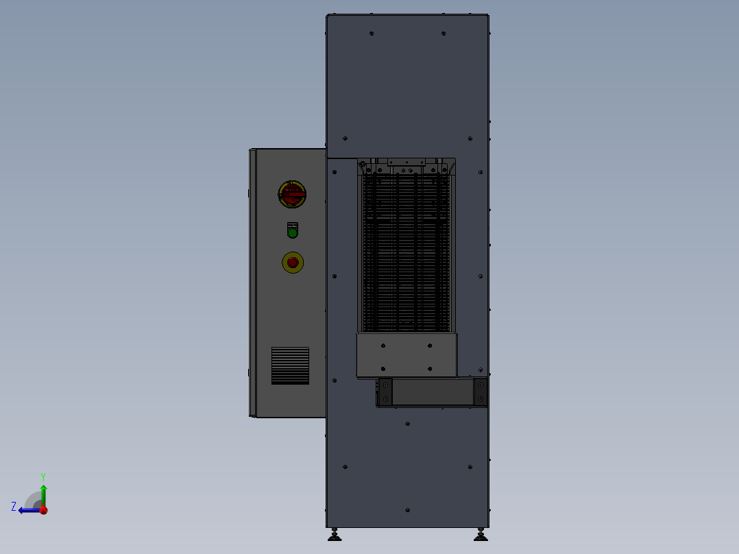 链板输送线上下料堆垛机3d图纸 货仓上下料 XZ机械手电控柜3d图纸右视图
