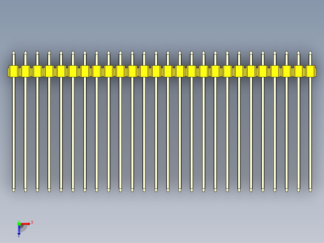 彩色公头100mil（2.54mm）系列-DS1021_yellow_1x26p_100mil_Type43_rev1.0俯视图