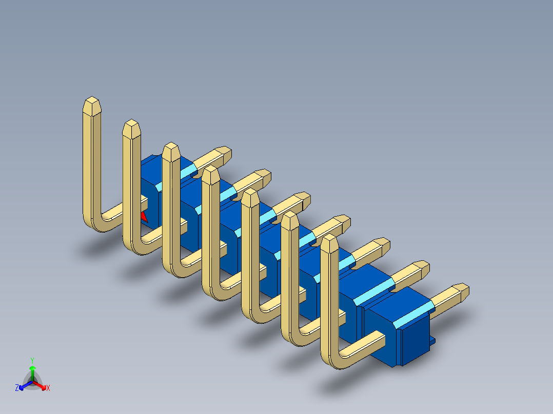 彩色公排针 100mil 2.54mm 系列-DS1022_blue_07p_100mil_TypeU_rev1.0正等轴测图
