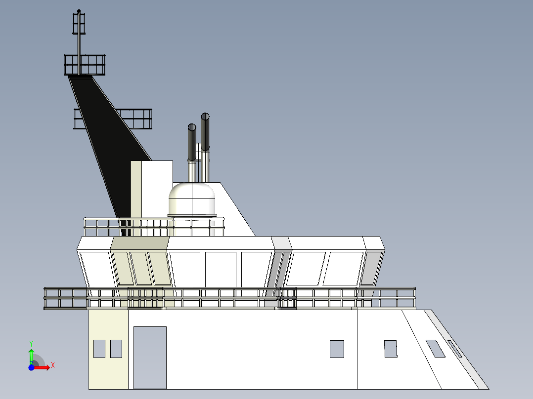 破冰船远洋维修穿带直升机坪前视图