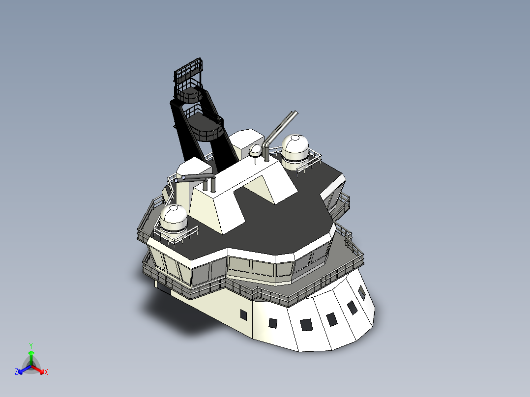 破冰船远洋维修穿带直升机坪正等轴测图