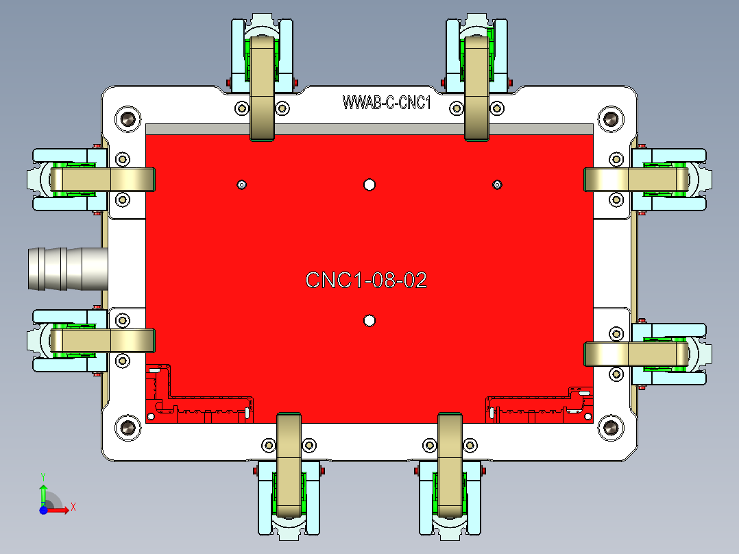 电脑外壳铣包胶槽带气缸治具模型前视图