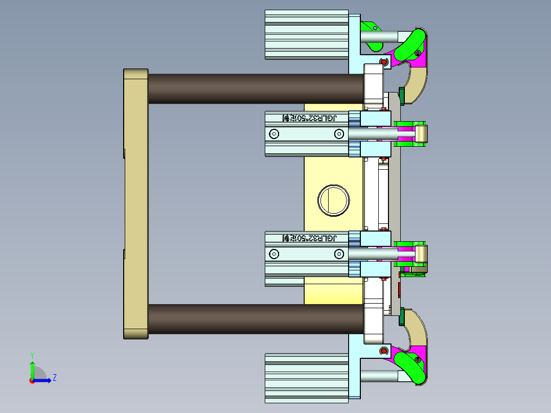 电脑外壳铣包胶槽带气缸治具模型左视图