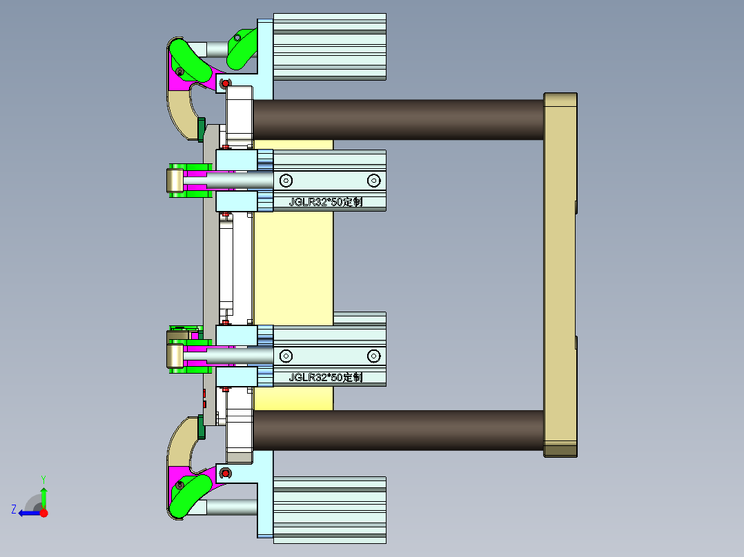 电脑外壳铣包胶槽带气缸治具模型右视图