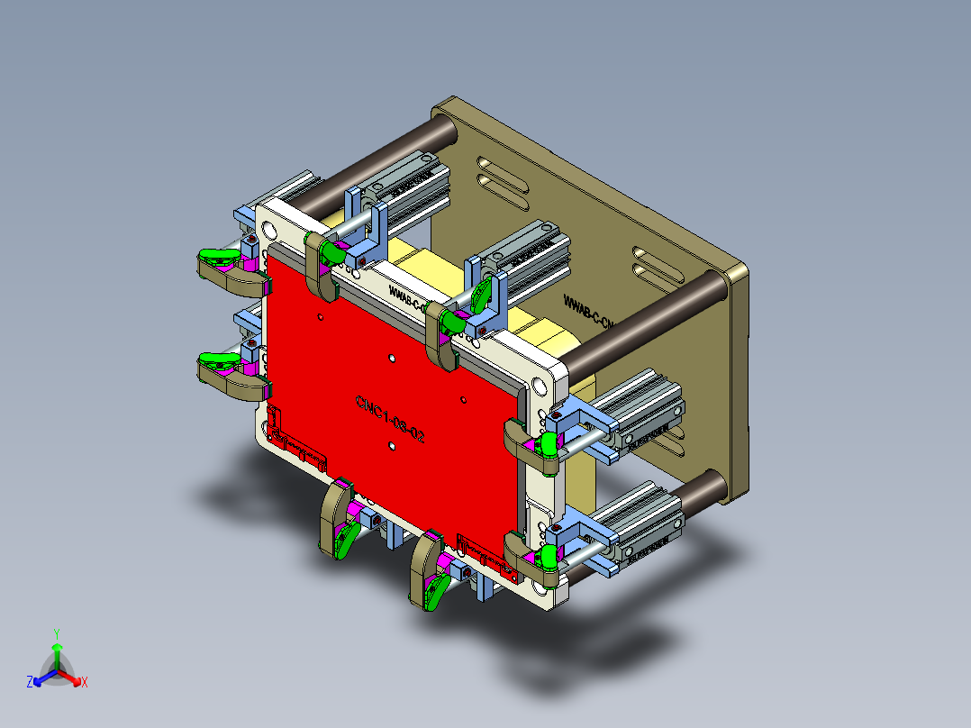 电脑外壳铣包胶槽带气缸治具模型正等轴测图