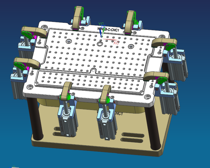 电脑外壳铣包胶槽带气缸治具模型