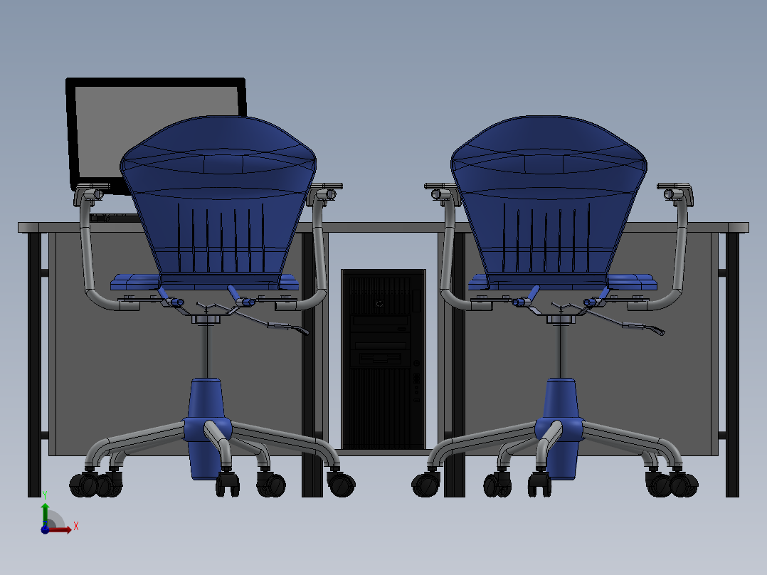 办公桌椅组合前视图