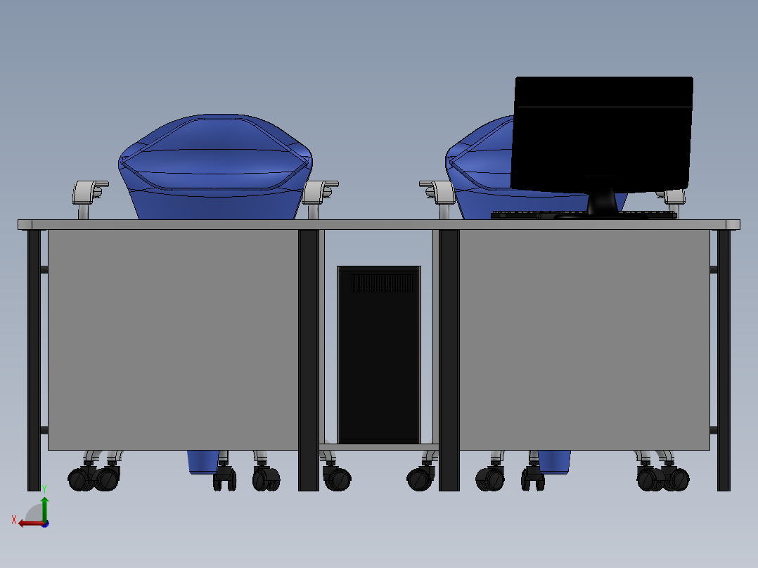 办公桌椅组合后视图