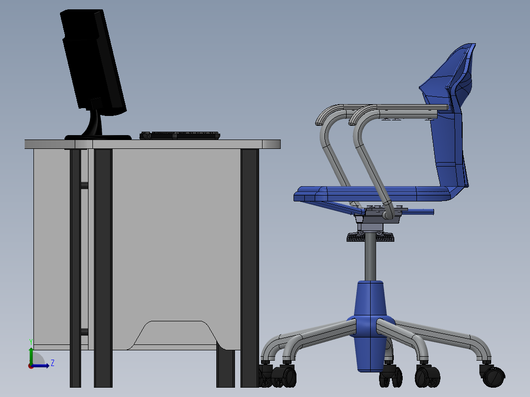 办公桌椅组合左视图