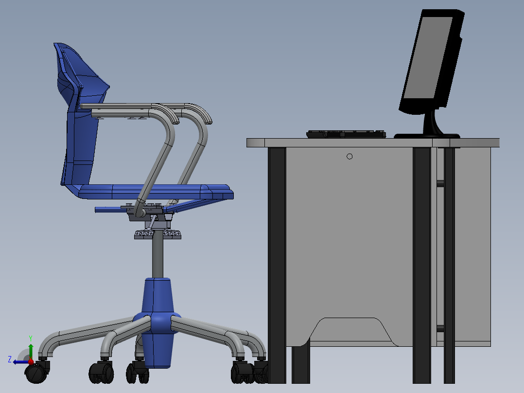 办公桌椅组合右视图
