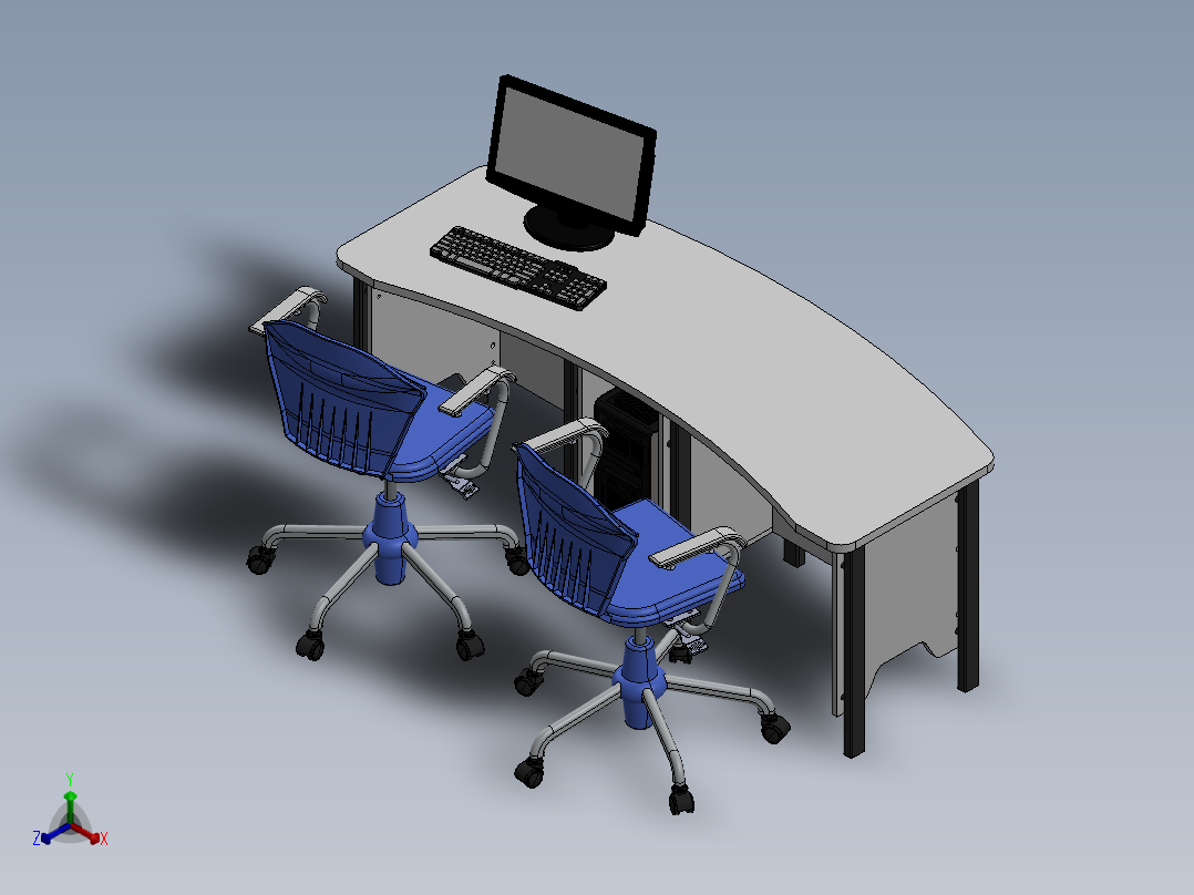 办公桌椅组合正等轴测图