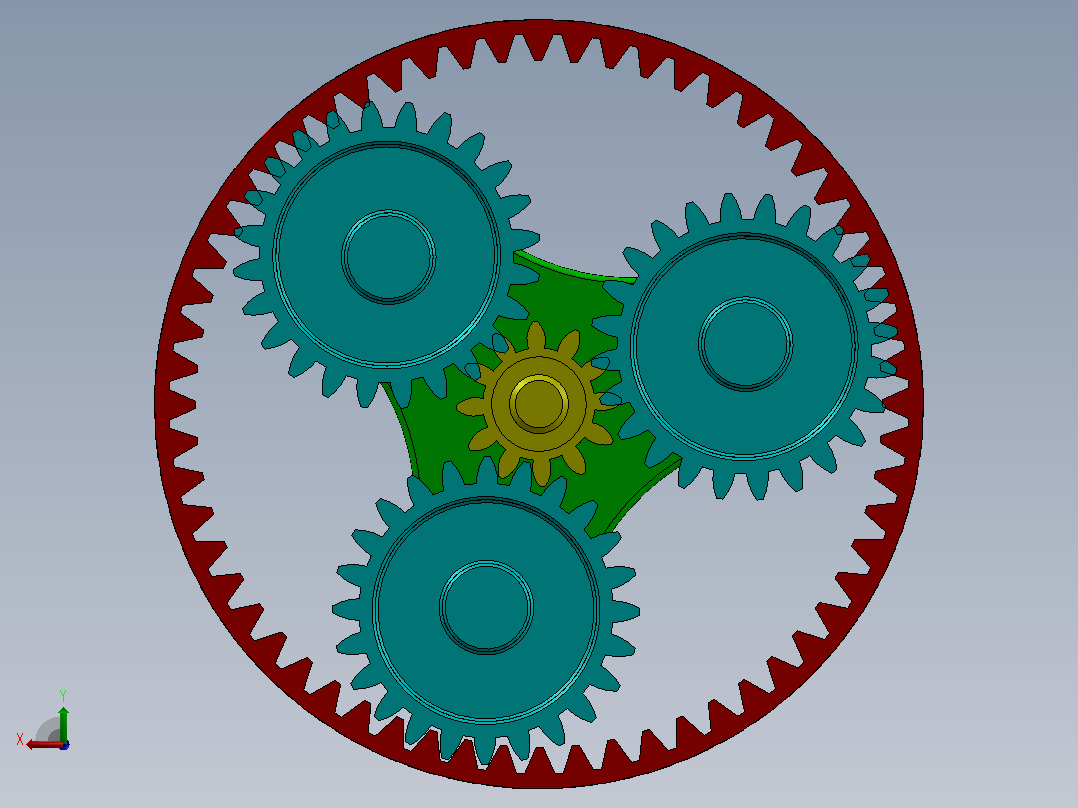 行星齿轮系统案例简易模型3D图纸 Solidworks设计后视图