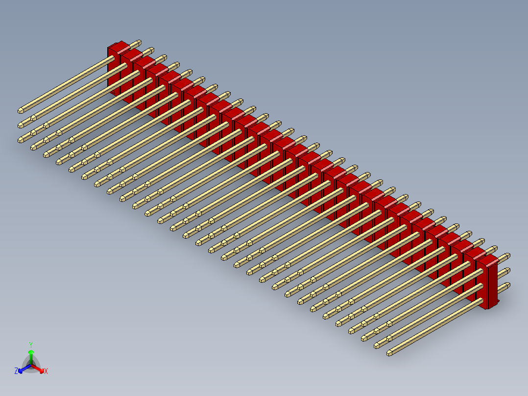 彩色公头100mil（2.54mm）系列-DS1021_red_3x30p_100mil_Type19_rev1.0主视图