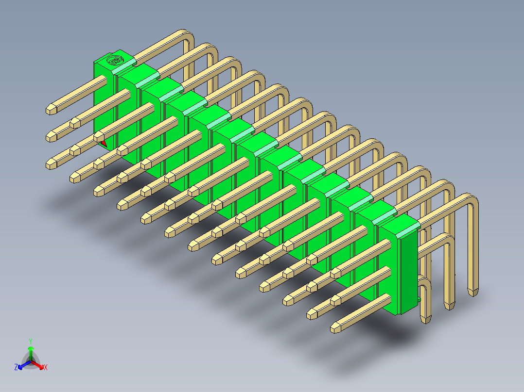彩色公排针 100mil 2.54mm 系列-DS1022_green_3x13p_100mil_TypeD_rev1.0主视图