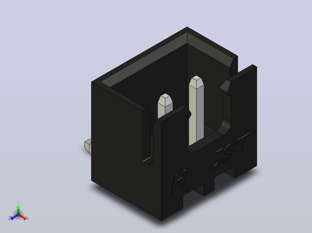 黑色JST XH 2针连接器P 2 54mm有角度主视图