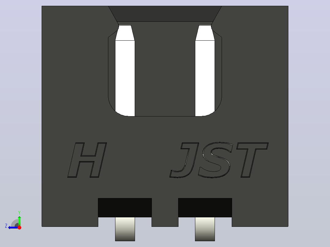 黑色JST XH 2针连接器P 2 54mm有角度右视图