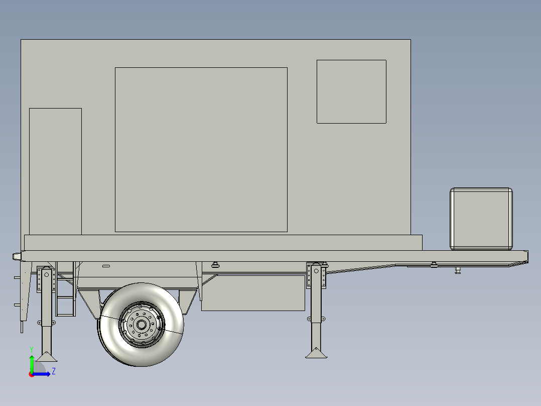 平床拖车单轴左视图