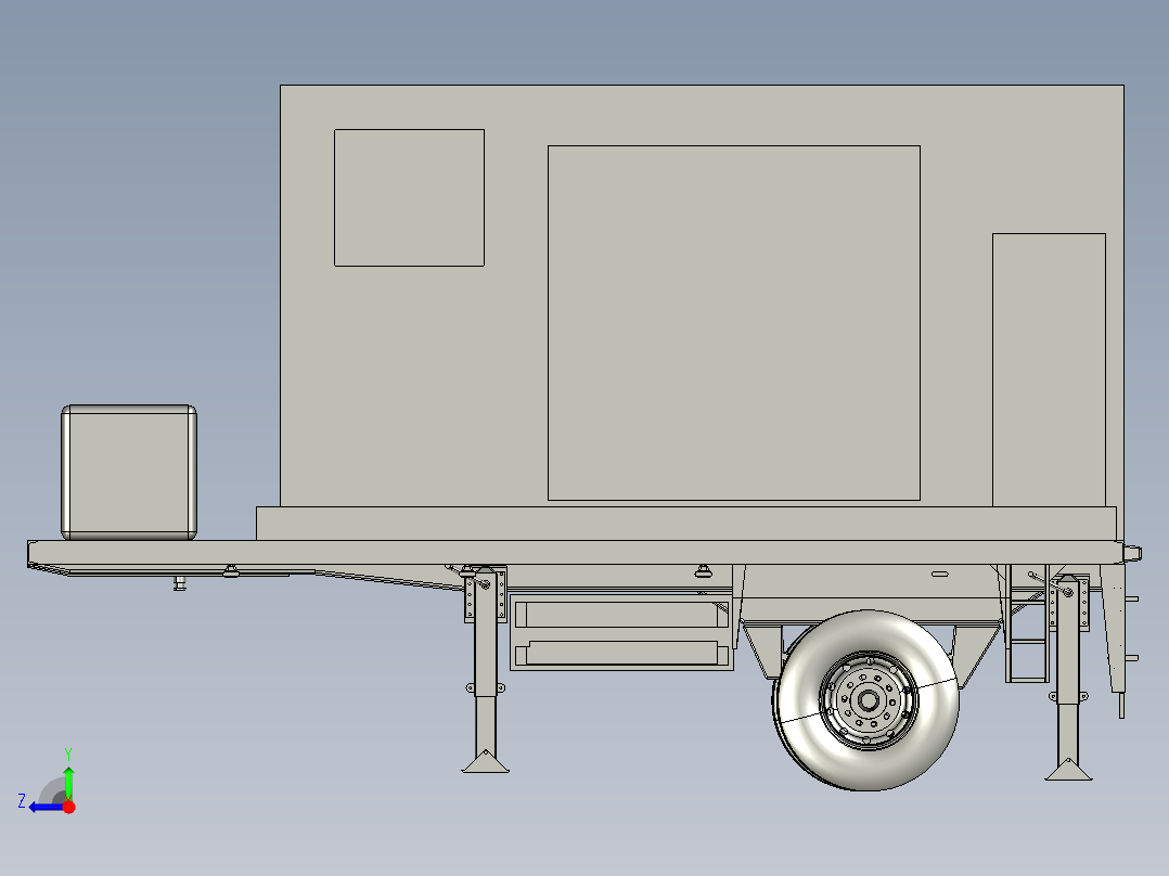 平床拖车单轴右视图
