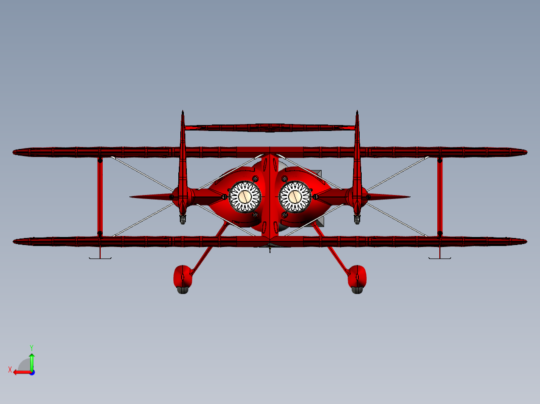 Oracle Challenger 2-2-1双翼飞机3D图纸 step格式后视图