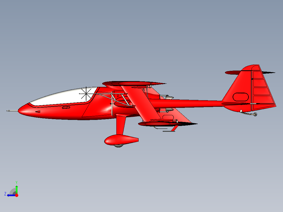 Oracle Challenger 2-2-1双翼飞机3D图纸 step格式右视图
