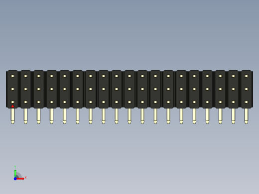 彩色公排针 100mil 2.54mm 系列-DS1022_black_3x19p_100mil_TypeD_rev1.0前视缩略图