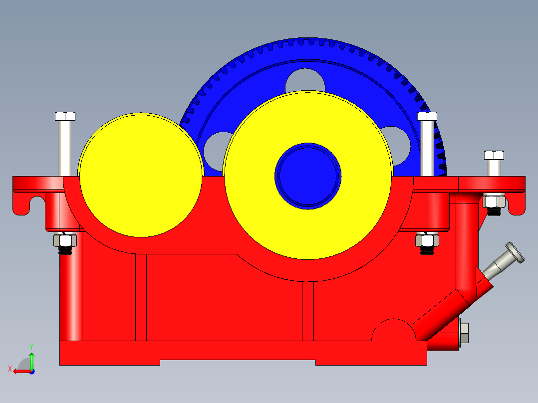 单级圆柱斜齿轮减速器单个三维图后视图