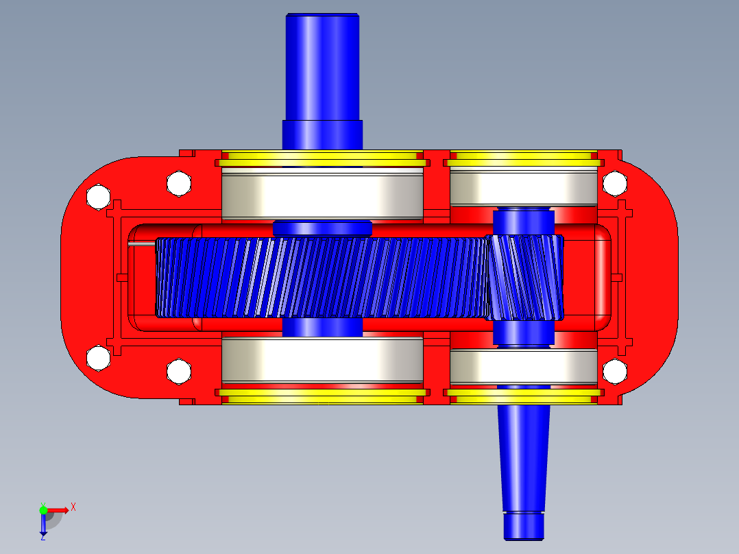 单级圆柱斜齿轮减速器单个三维图俯视图