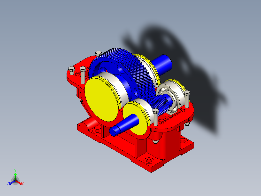 单级圆柱斜齿轮减速器单个三维图正等轴测图