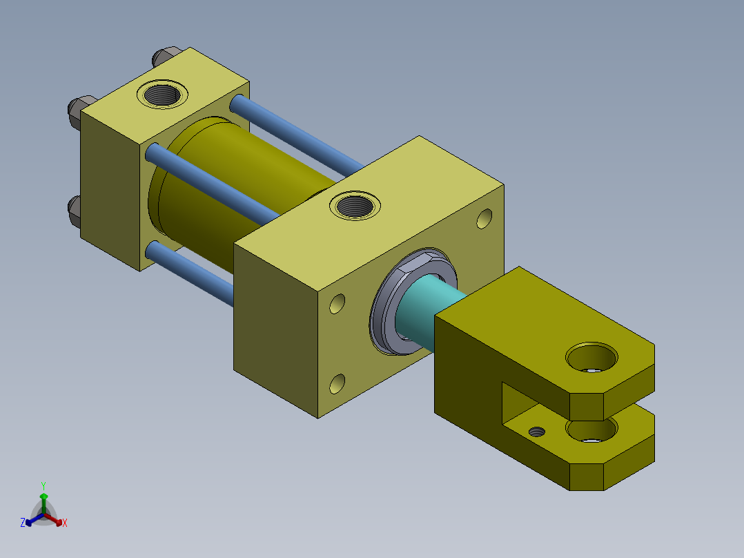 A0002802-拉杆液压缸 (DANIELI) ( 精整区尾部剪切机) 40x28x45 毫米正等轴测图