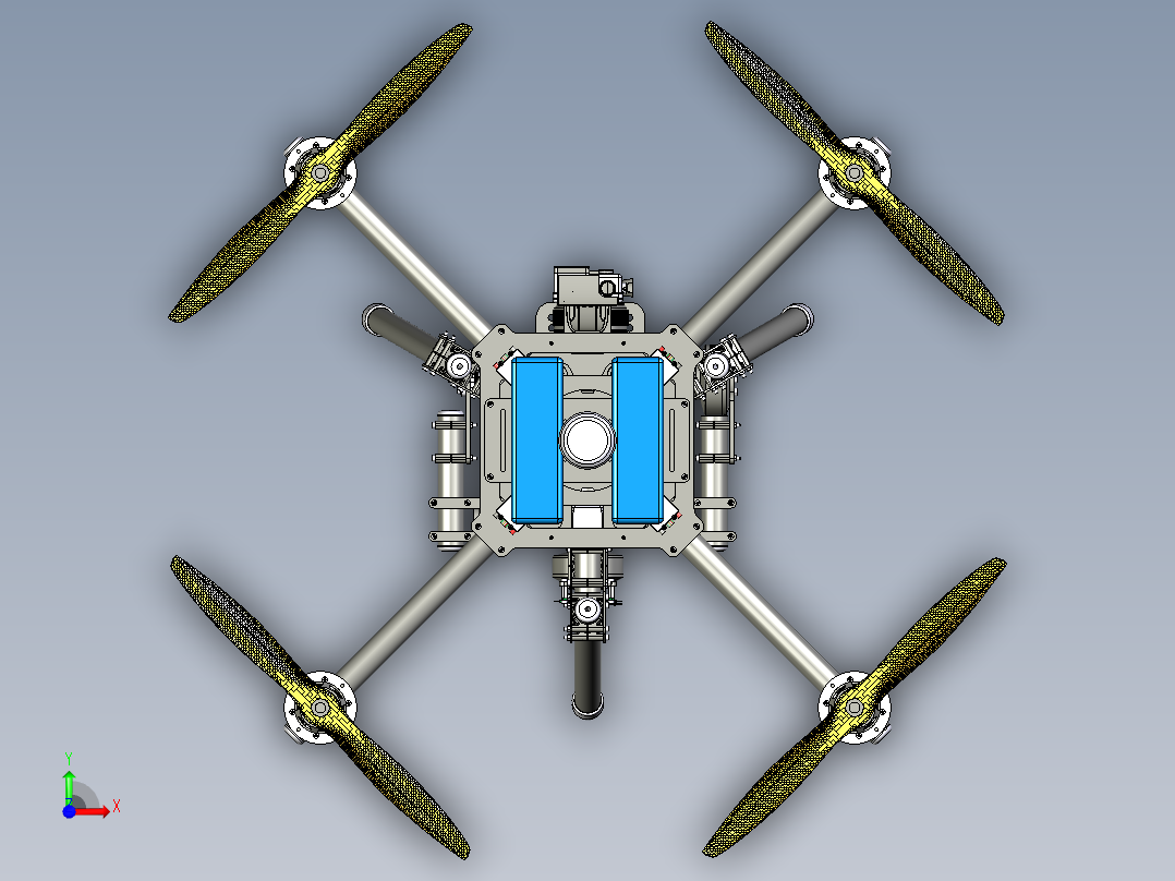 X4航拍四轴无人机模型3D图纸前视图