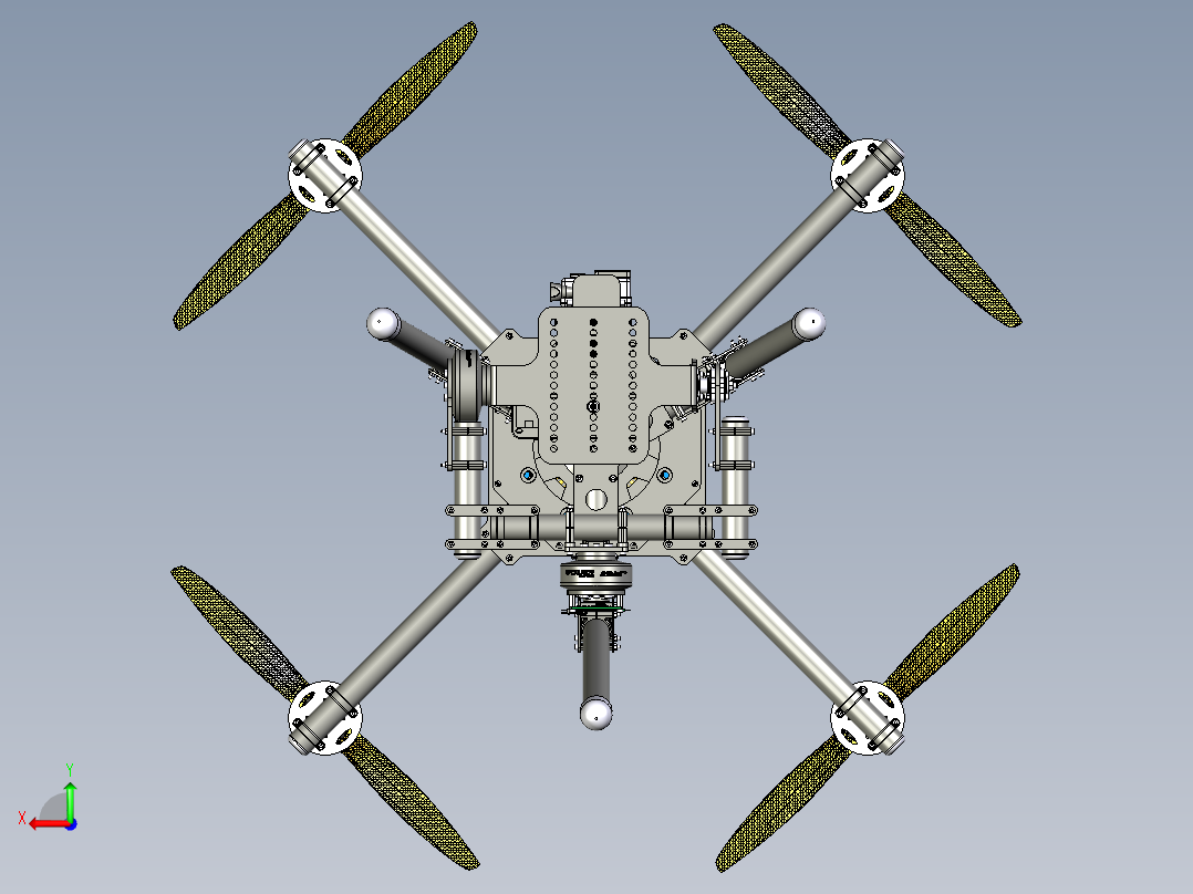 X4航拍四轴无人机模型3D图纸后视图