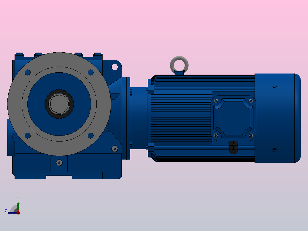 SF77法兰轴伸式安装斜齿-蜗轮蜗杆减速机SF77-YV2.2-4P-27.75-M1-0°-A右视图