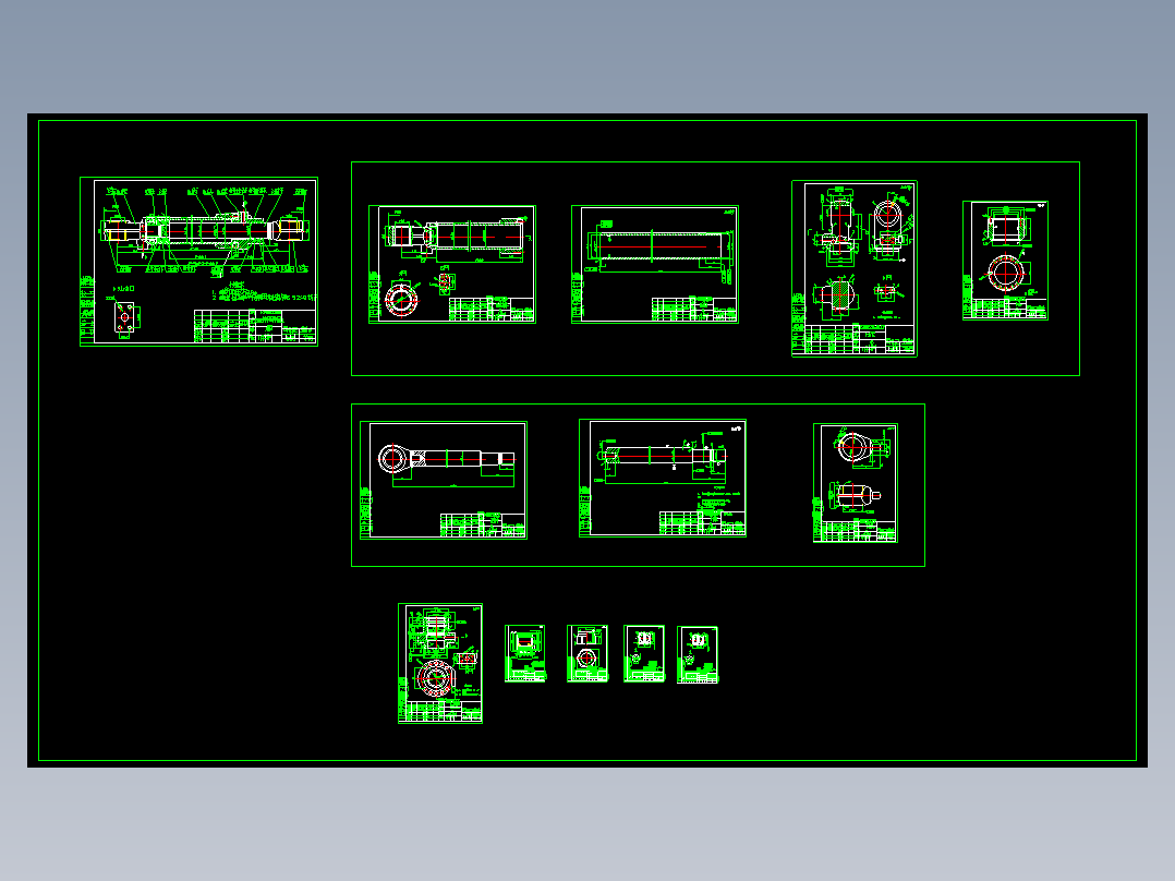 E200-B挖掘机液压油缸伸缩臂伸缩缸cad图纸总图及零件图cad图纸