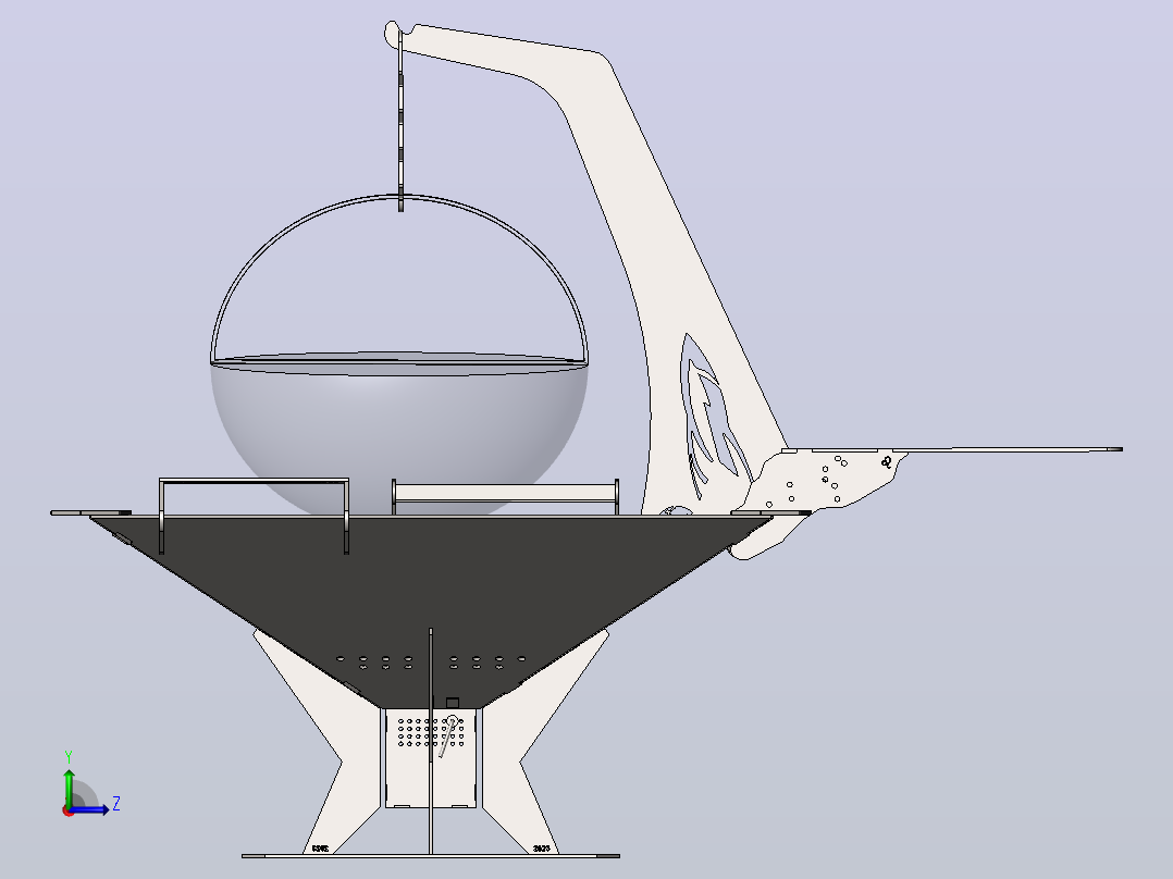 烤架结构3D图纸 Solidworks设计 附dxf平面工程图左视图