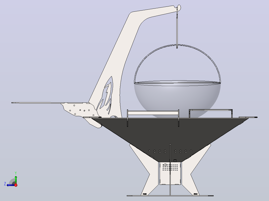 烤架结构3D图纸 Solidworks设计 附dxf平面工程图右视图