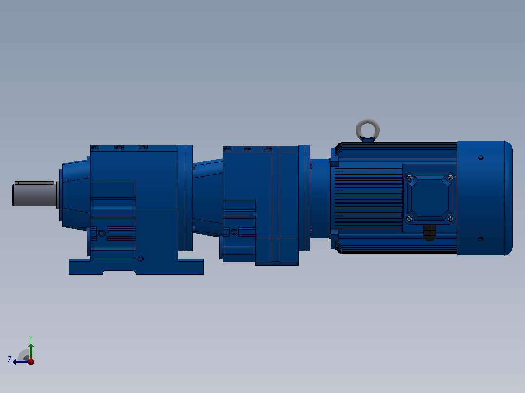 R27R17底脚轴伸式安装组合型斜齿轮减速机R27R17-Y0.18-4P-63-M1-0°右视图