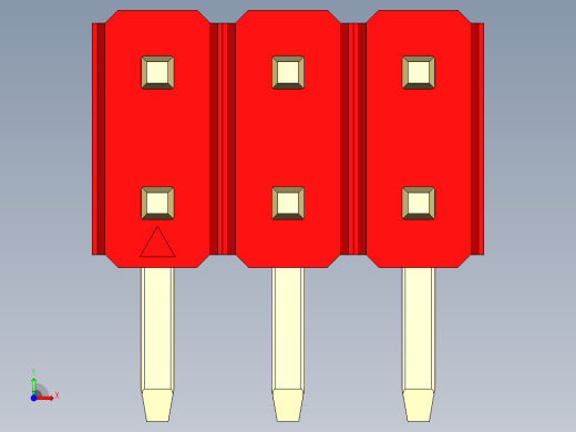 彩色公排针 100mil 2.54mm 系列-DS1022_red_2x03p_100mil_TypeD_rev1.0前视缩略图