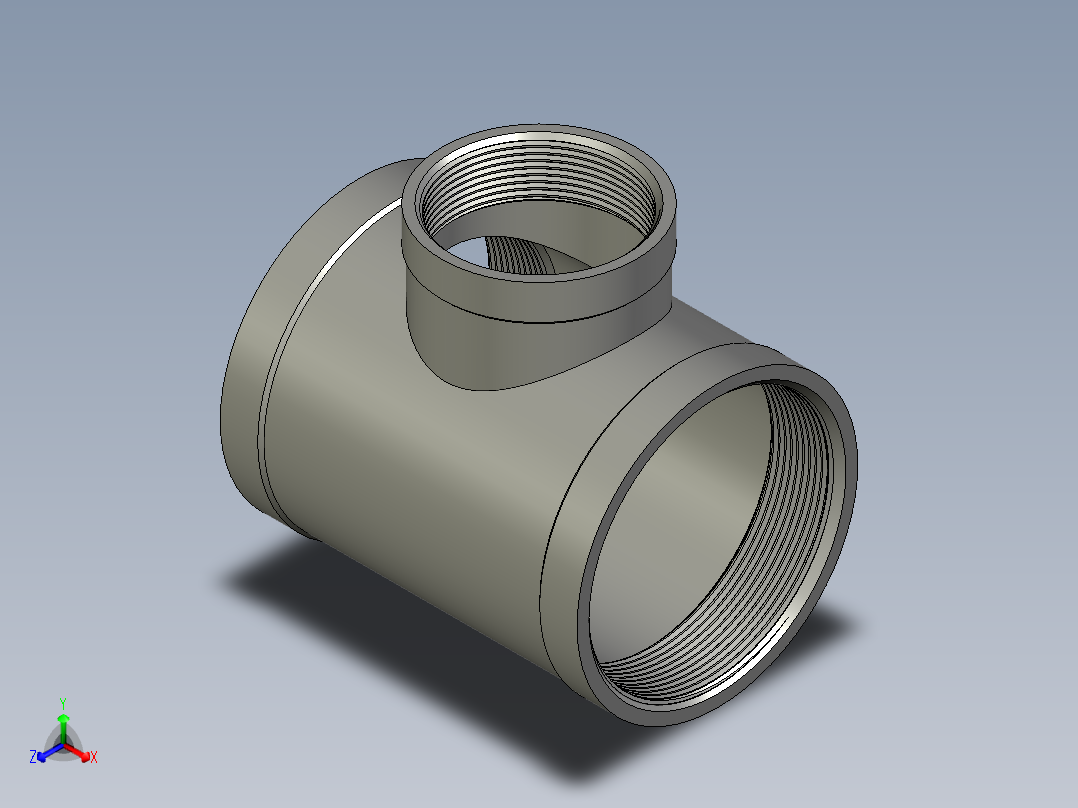 螺纹管三通-异径 DN80-DN50正等轴测图