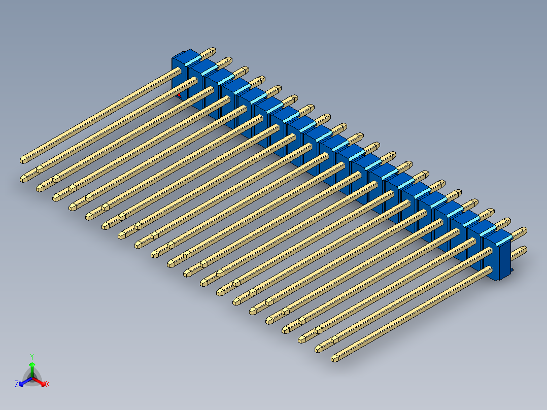 彩色公头100mil（2.54mm）系列-DS1021_blue_2x20p_100mil_Type43_rev1.0正等轴测图
